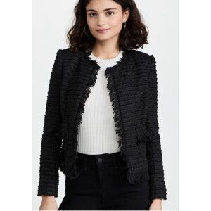 L'Agence Angelina Black Tweed Open Front Blazer Jacket